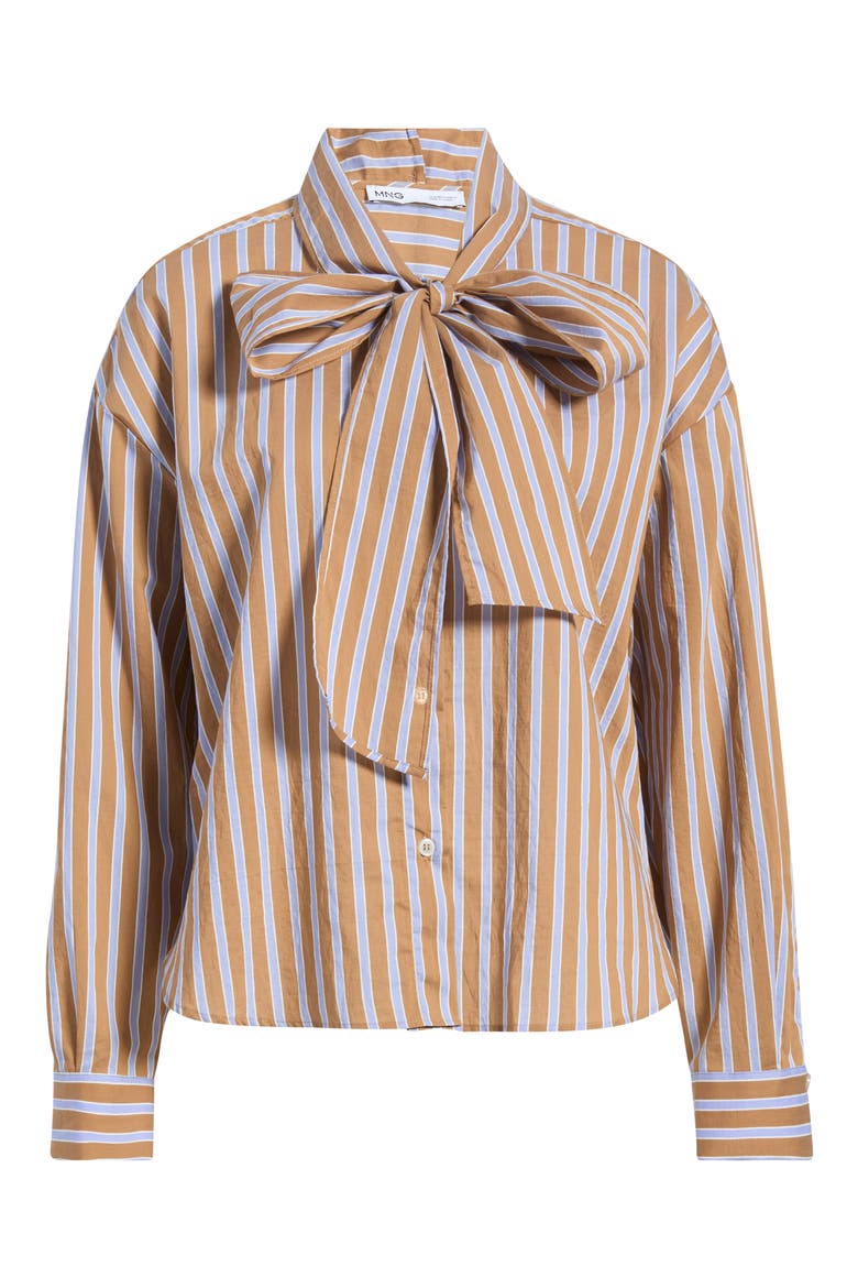 Striped Shirt with Scarf Tie, Alternate, color, BROWN
