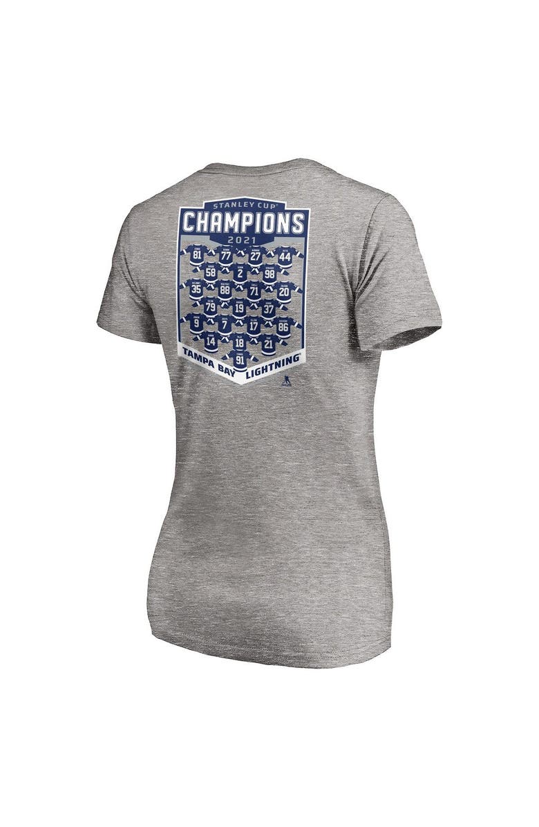 FANATICS Women's Fanatics Branded Heathered Gray Tampa Bay Lightning 2021 Stanley Cup Champions Jersey Roster V-Neck T-Shirt, Alternate, color, 