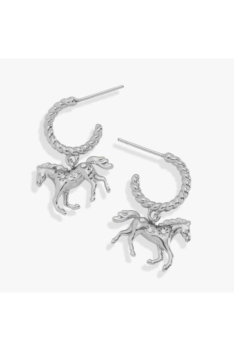 Horse Huggie Hoop Earring, Main, color, Silver