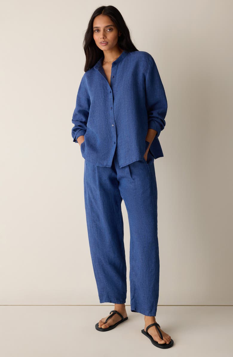 Eileen Fisher Mandarin Collar Long Sleeve Organic Linen Button-Up Shirt, Alternate, color, Deep Dive