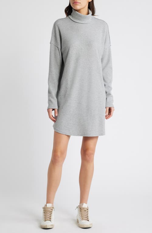 Treasure & Bond Long Sleeve Waffle Knit Turtleneck Dress in Grey Heather 