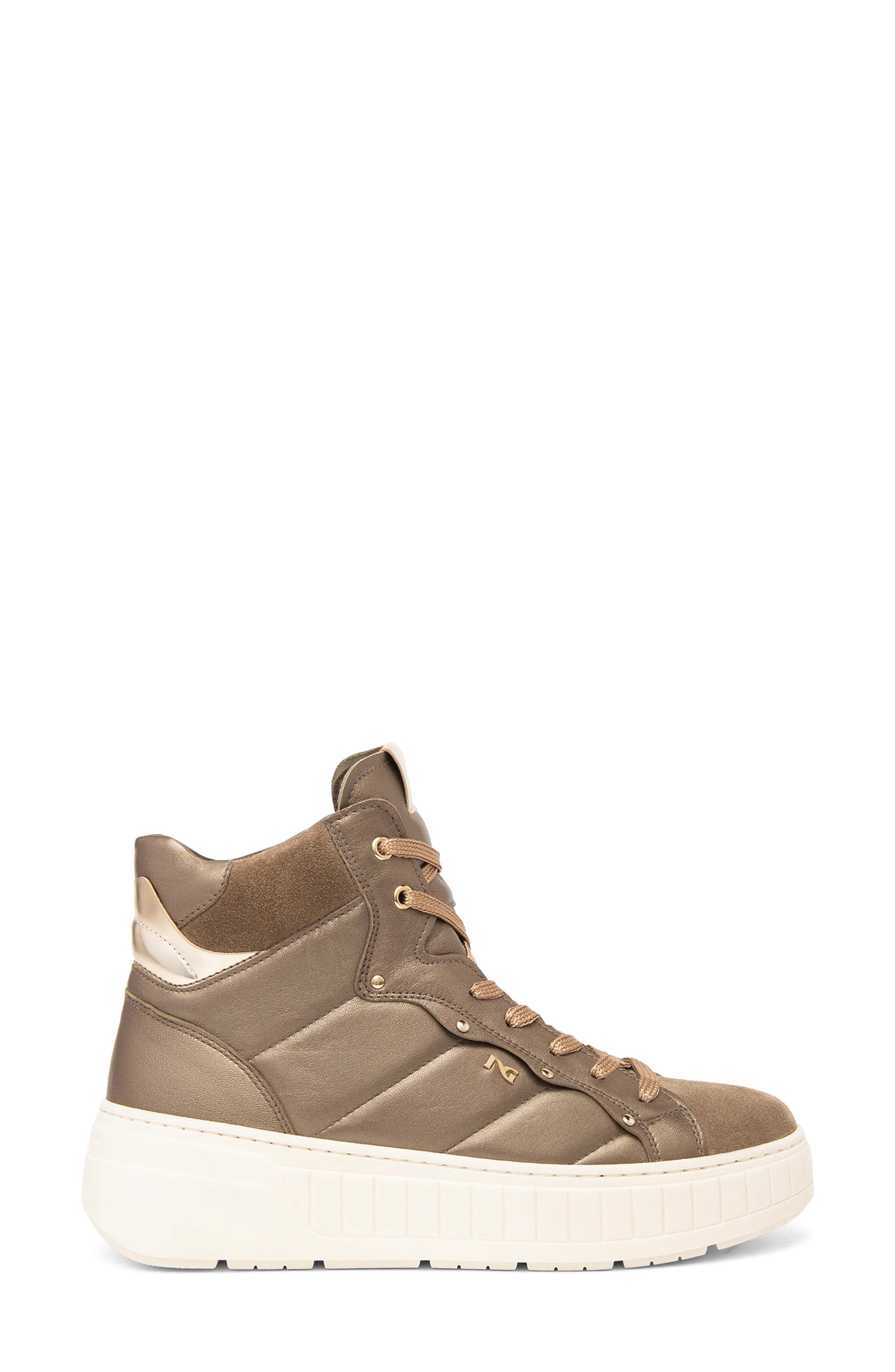 NeroGiardini Quilted High Top Sneaker, Alternate, color, Taupe