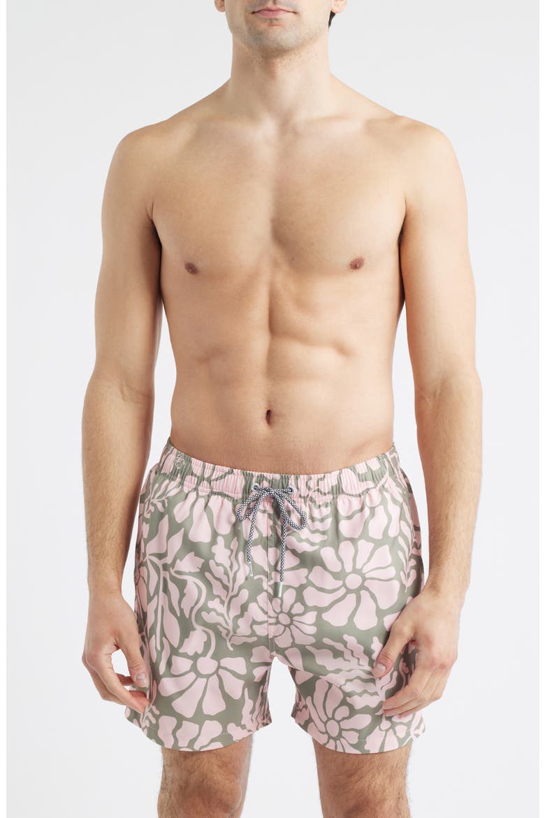 Tropical Floral Swim Trunks, Main, color, OLIVE/ PINK