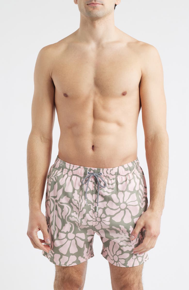 Boardies Tropical Floral Swim Trunks, Main, color, Olive/ Pink