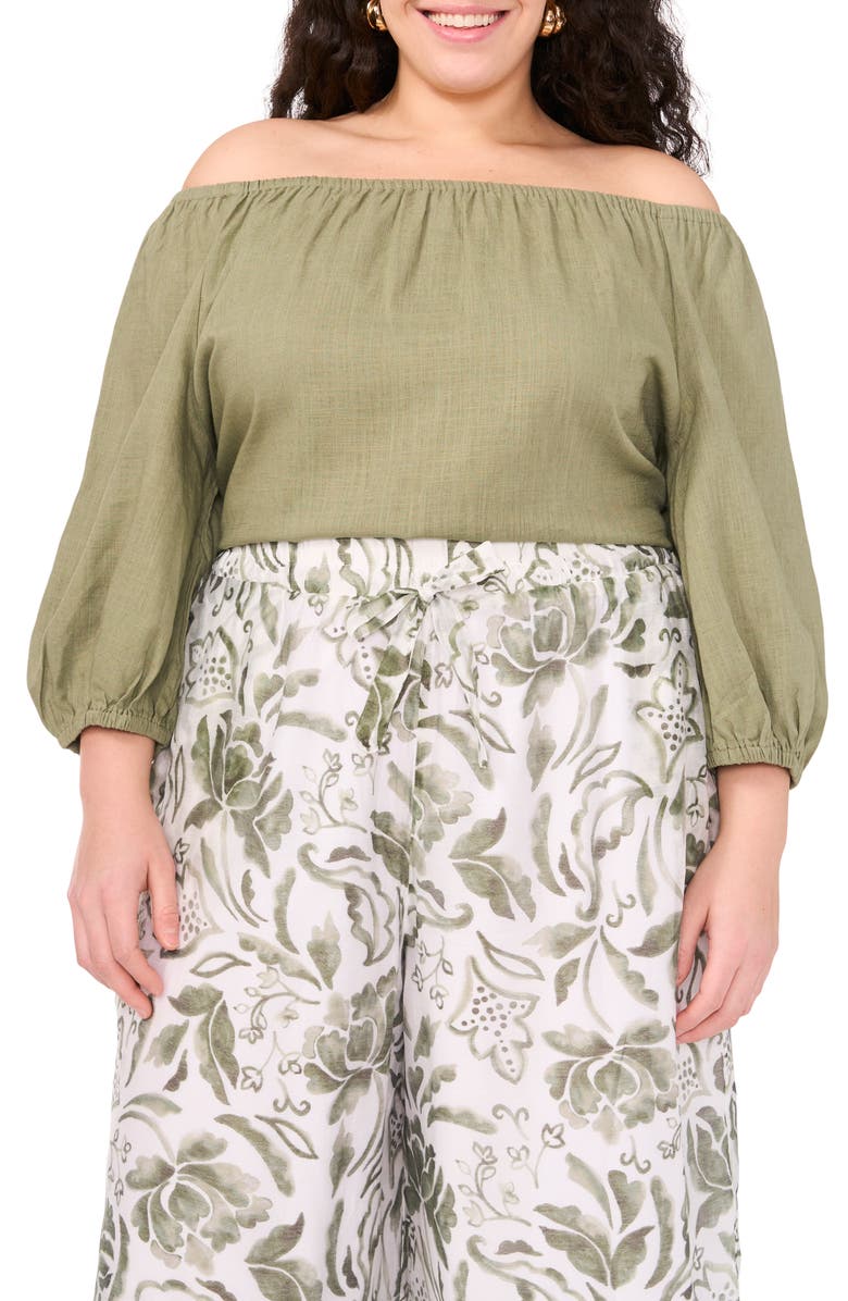 Vince Camuto Off the Shoulder Puff Sleeve Top, Main, color, Olive