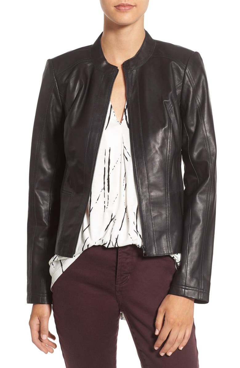 Halogen<sup>®</sup> RAW EDGE SEAMED LEATHER JACKET, Main, color,
