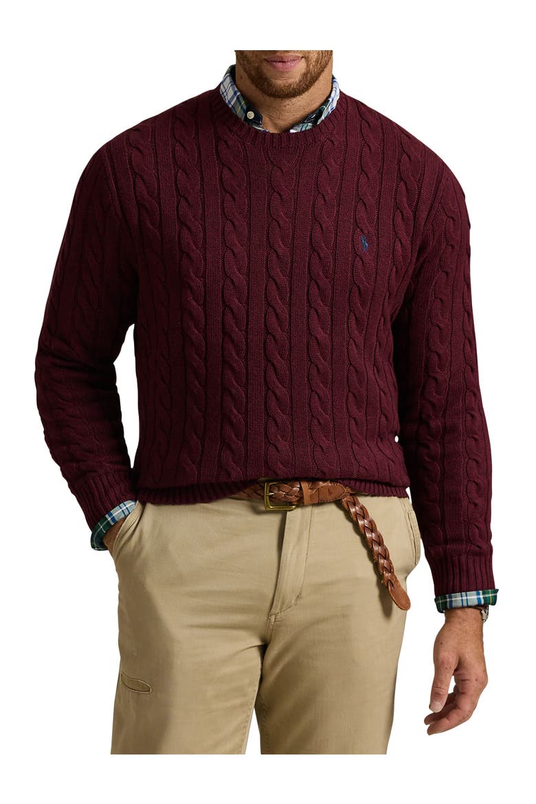 Big & Tall Cableknit Sweater, Main, color, MULBERRY JAM