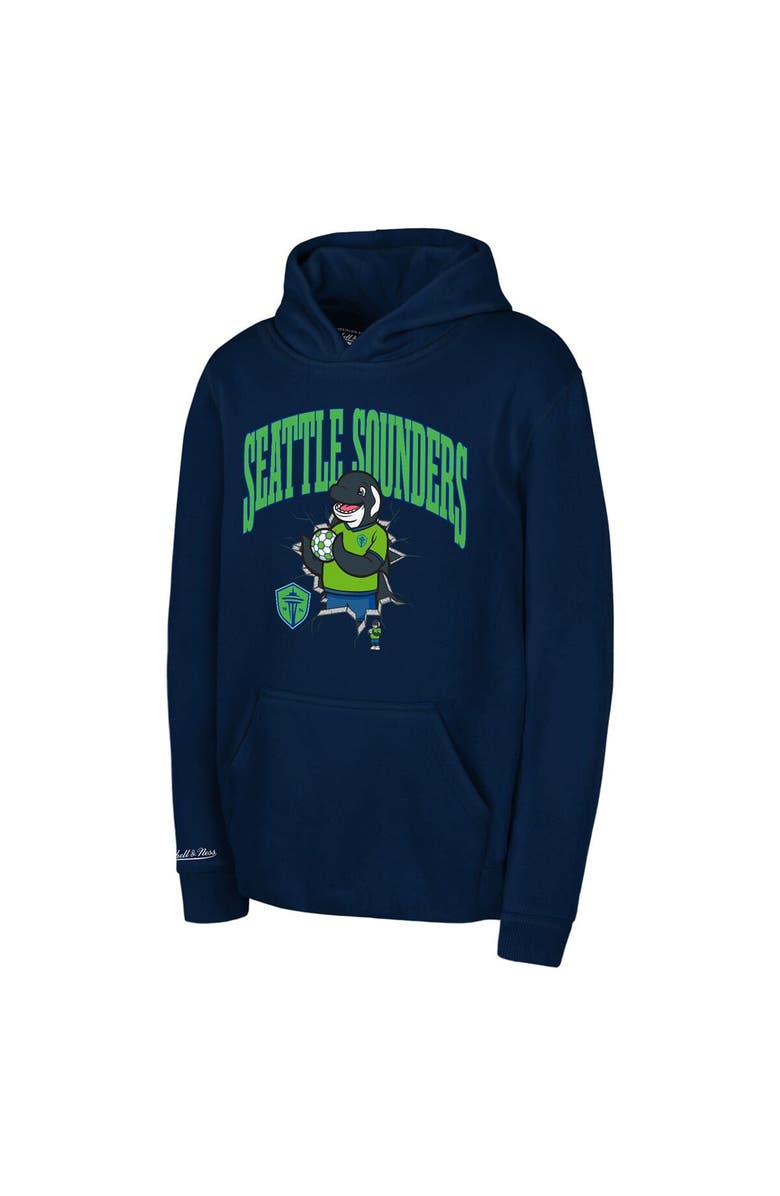 Mitchell & Ness Youth Mitchell & Ness  Navy Seattle Sounders FC Mascot Break Out Pullover Hoodie, Alternate, color, Navy