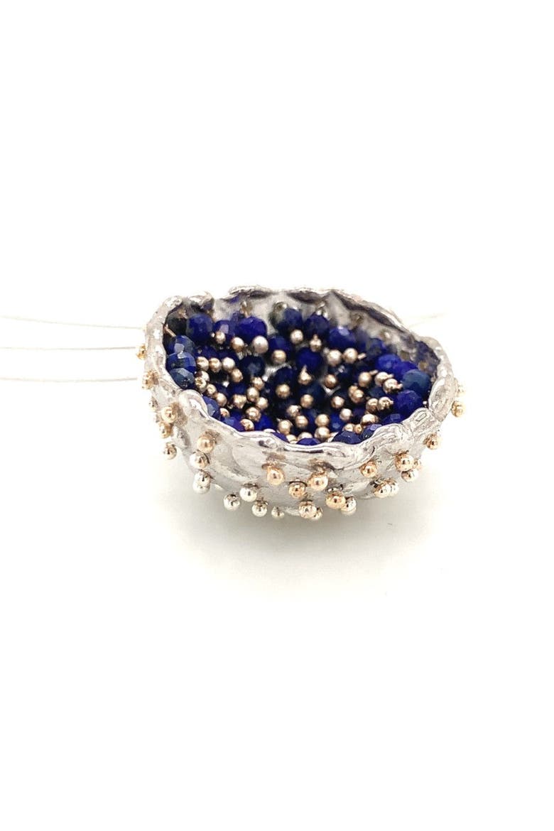 Dance of Stamens Necklace Midi, Silver Hollow Bezel with Lapis Lazuli, Alternate, color, Sterling Silver