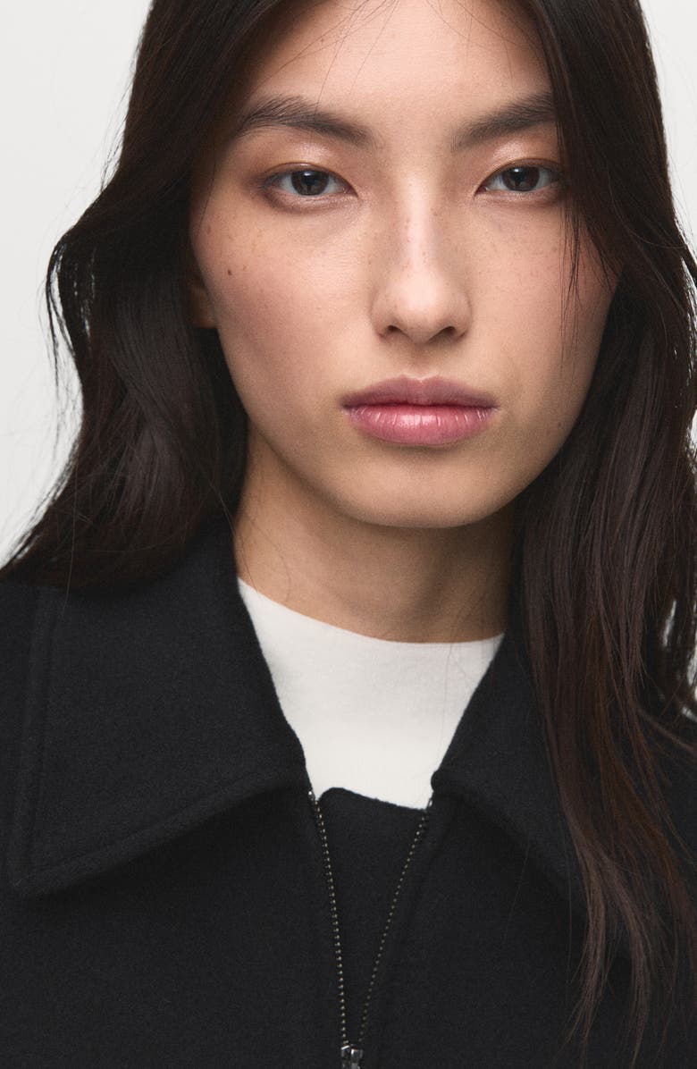 MANGO Wool Blend Crop Jacket, Alternate, color, Black