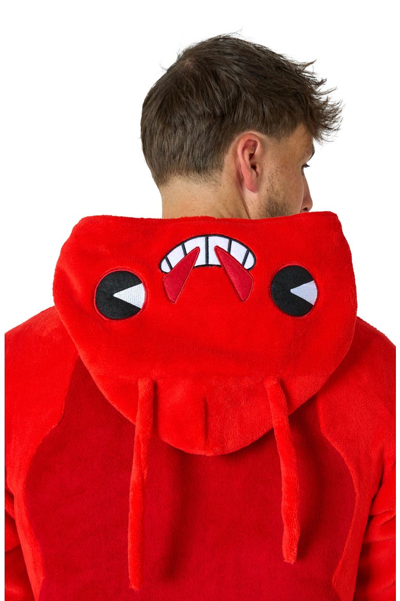 Lobster Hooded Fleece Costume Jumpsuit, Alternate, color, RED