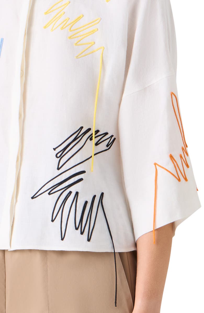 Akris punto Scribble Embroidered Linen Button-Up Shirt, Alternate, color, Cream-Multi