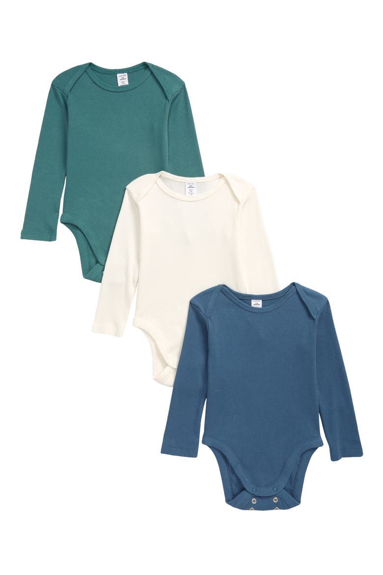Kids' Nordstrom Grow with Me 3-Pack Organic Cotton Adjustable Bodysuits, Main, color, BLUE DEL MAR- TEAL PACK