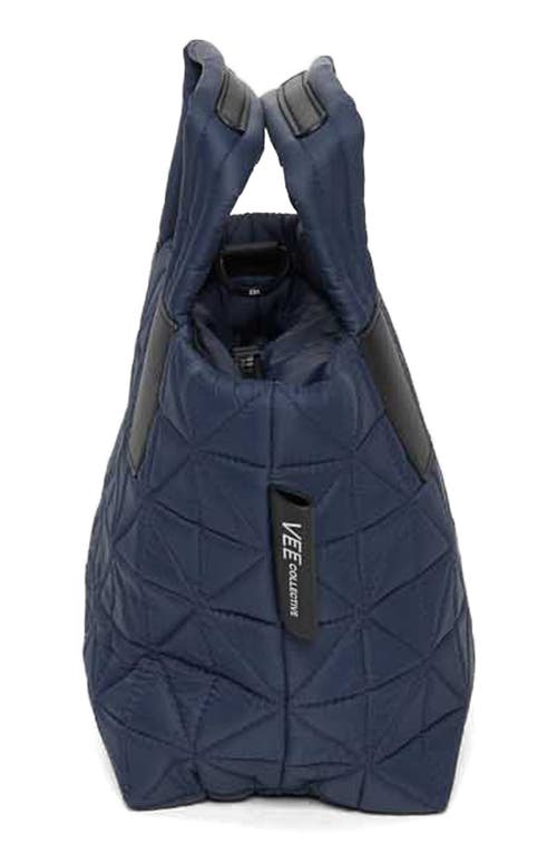 Veecollective Mini Vee Water Repellent Quilted Nylon Tote In Midnight Blue