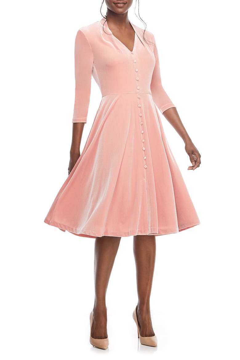 Joy Button Front Velvet Dress, Alternate, color, PINK