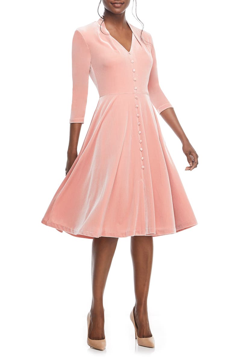 Gal Meets Glam Collection Joy Button Front Velvet Dress, Alternate, color,