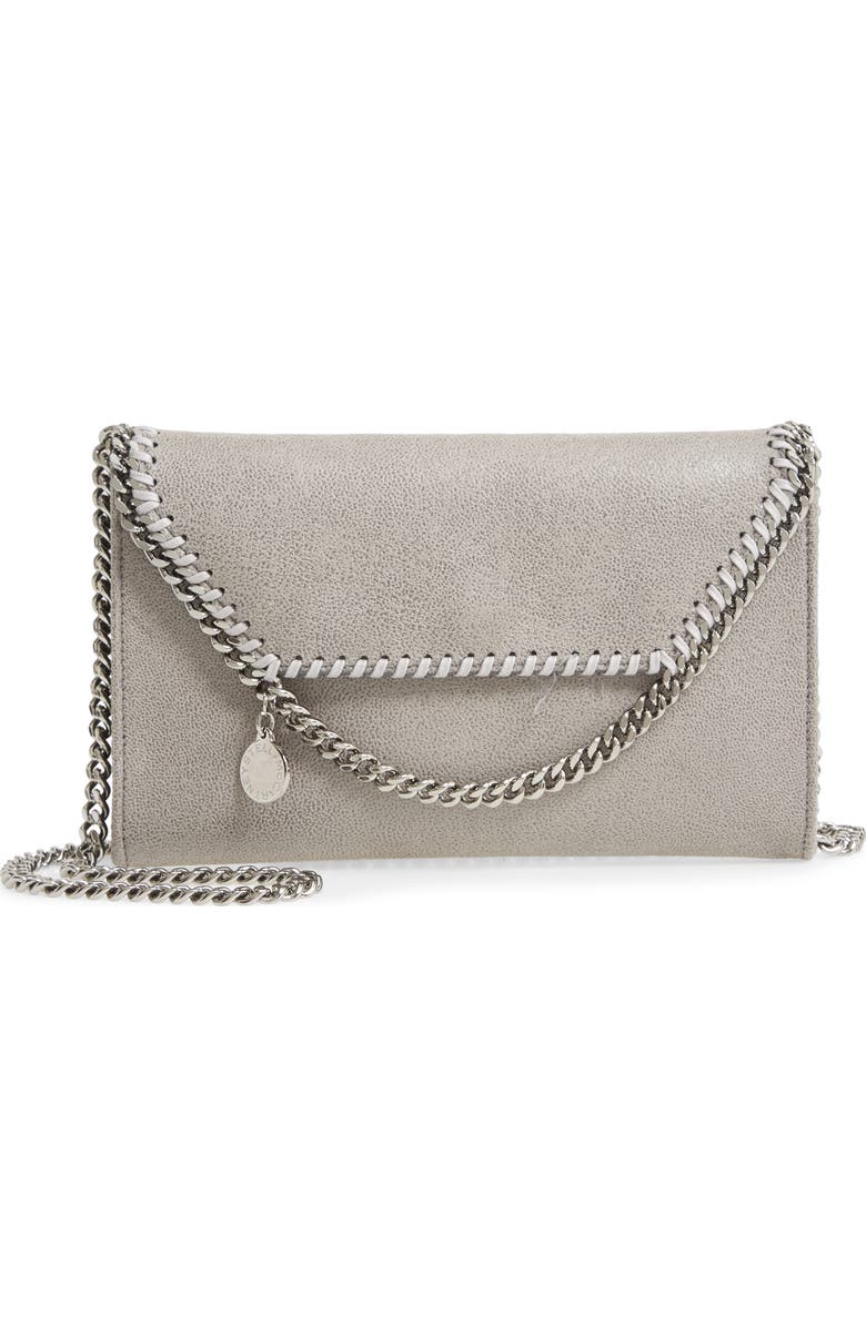 Stella McCartney Mini Falabella Shaggy Dear Faux Leather Crossbody Bag, Main, color, Light Grey