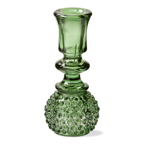 Heritage Hobnail Green Glass Taper Candle Holder Decorative