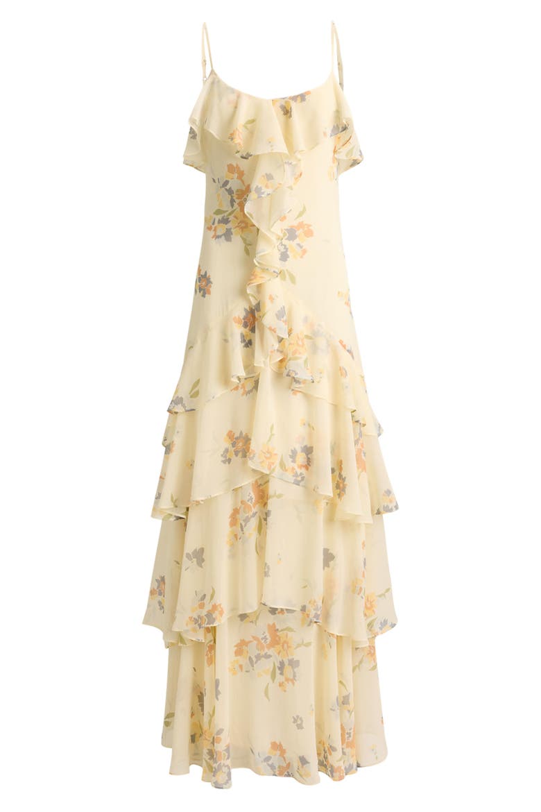Ruffle Trim Tiered Georgette Gown, Alternate, color, CREAM/ MULTI