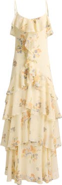 Lauren Ralph Lauren Ruffle Trim Tiered Georgette Gown