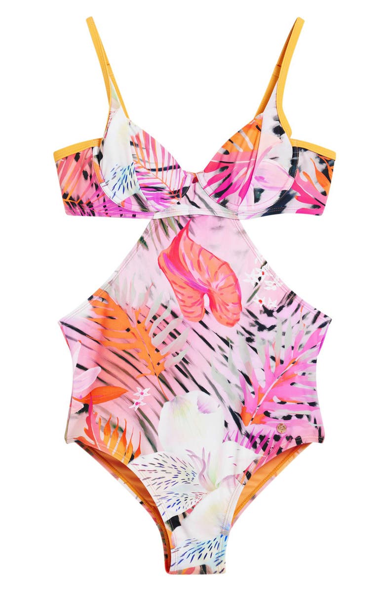 Desigual Cutout Underwire One-Piece Swimsuit, Alternate, color, Yellow