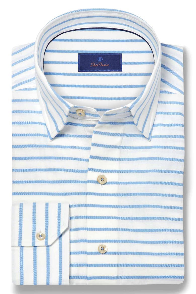 Barre Stripe Slub Cotton Button-Up Shirt, Alternate, color, WHITE/ BLUE