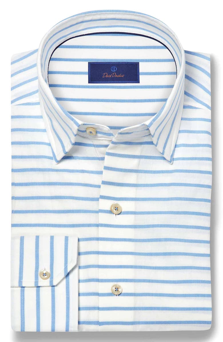 David Donahue Barre Stripe Slub Cotton Button-Up Shirt, Alternate, color, White/ Blue