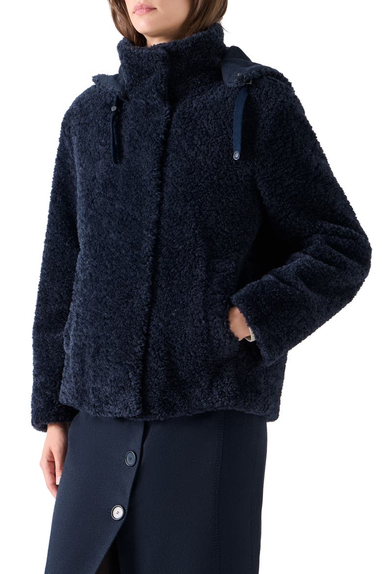 Faux Fur Hooded Short Coat, Alternate, color, NAVY