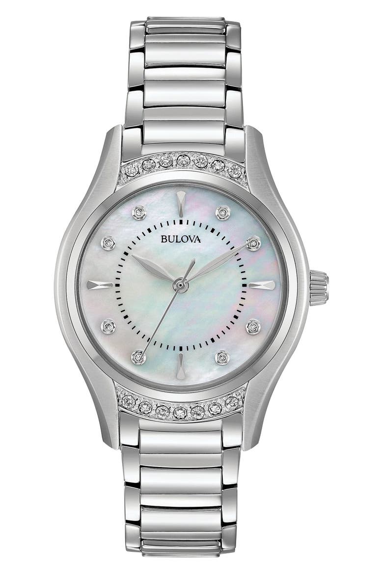 Diamond & Mother-of-Pearl Bracelet Watch, 30mm, Main, color, SILVER
