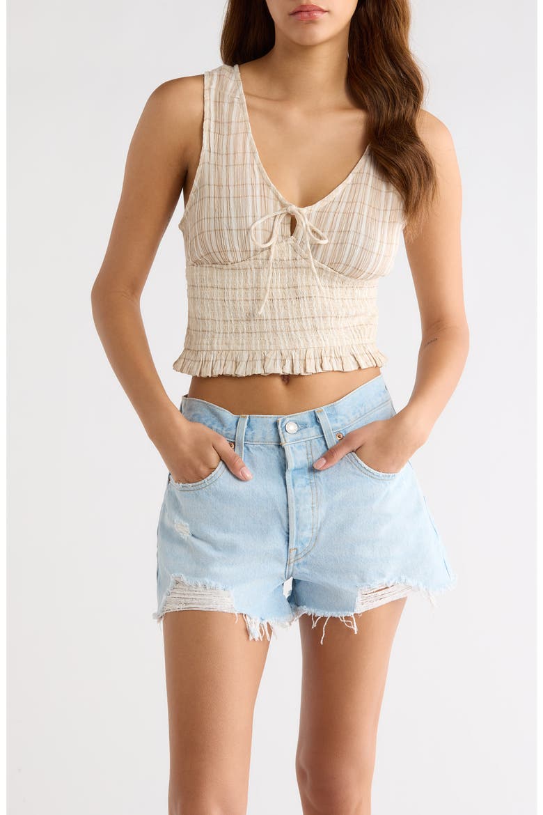 Paradise Check Cotton Blend Crop Tank, Main, color, OFF WHITE