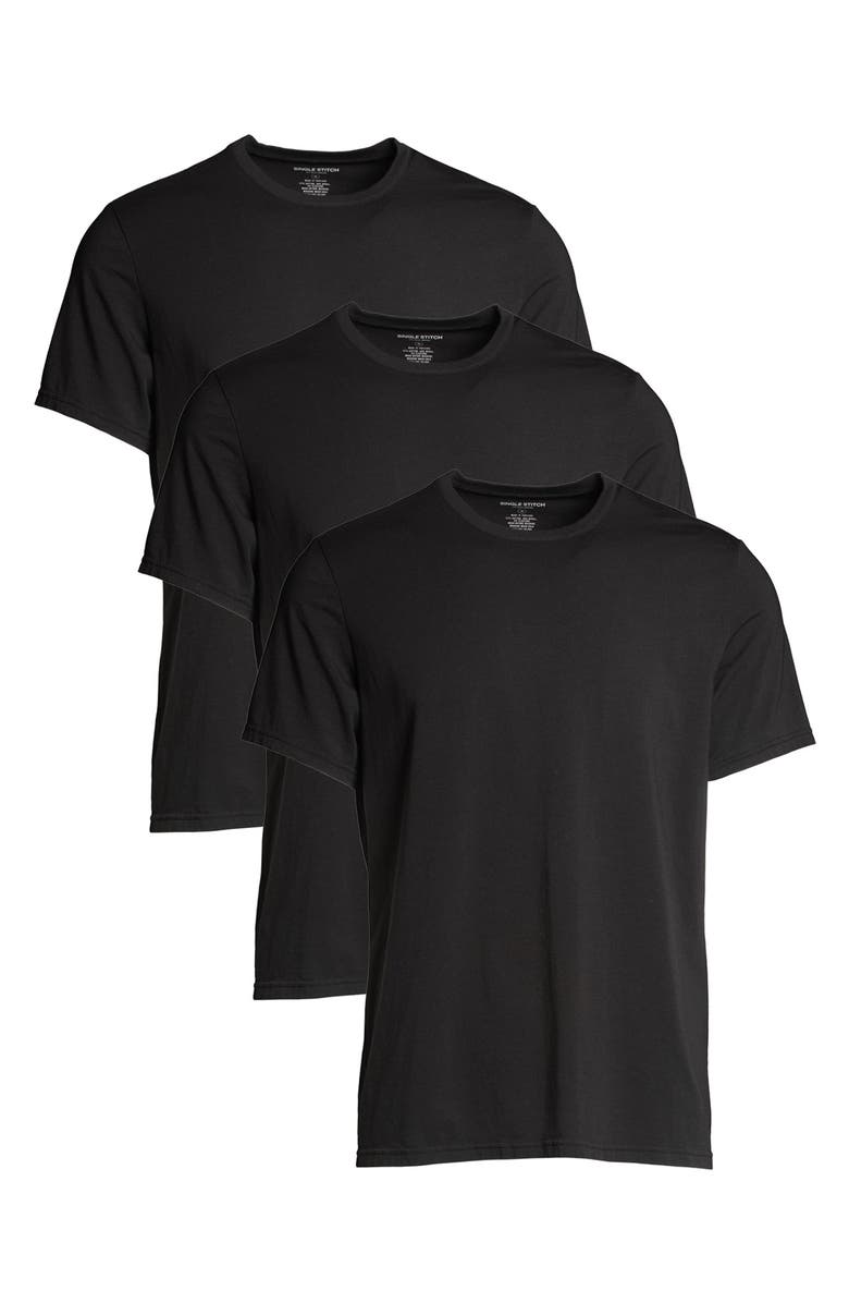 Single Stitch Cotton Modal Crew Neck T-Shirt 3-Pack, Main, color, Black