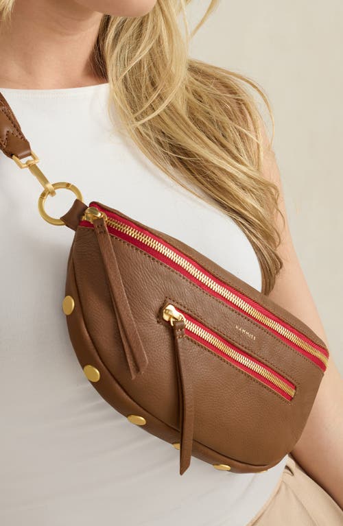 Hammitt Charles Crossbody Mahogany Pebble Brushed Gold Red Zip Med In Brown