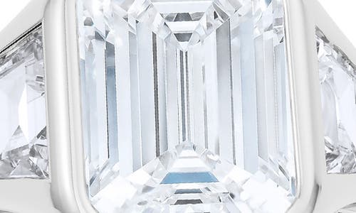 Hautecarat Emerald With Trapezoid Lab Created Diamond Ring In 2.50 Ctw 18k White Gold