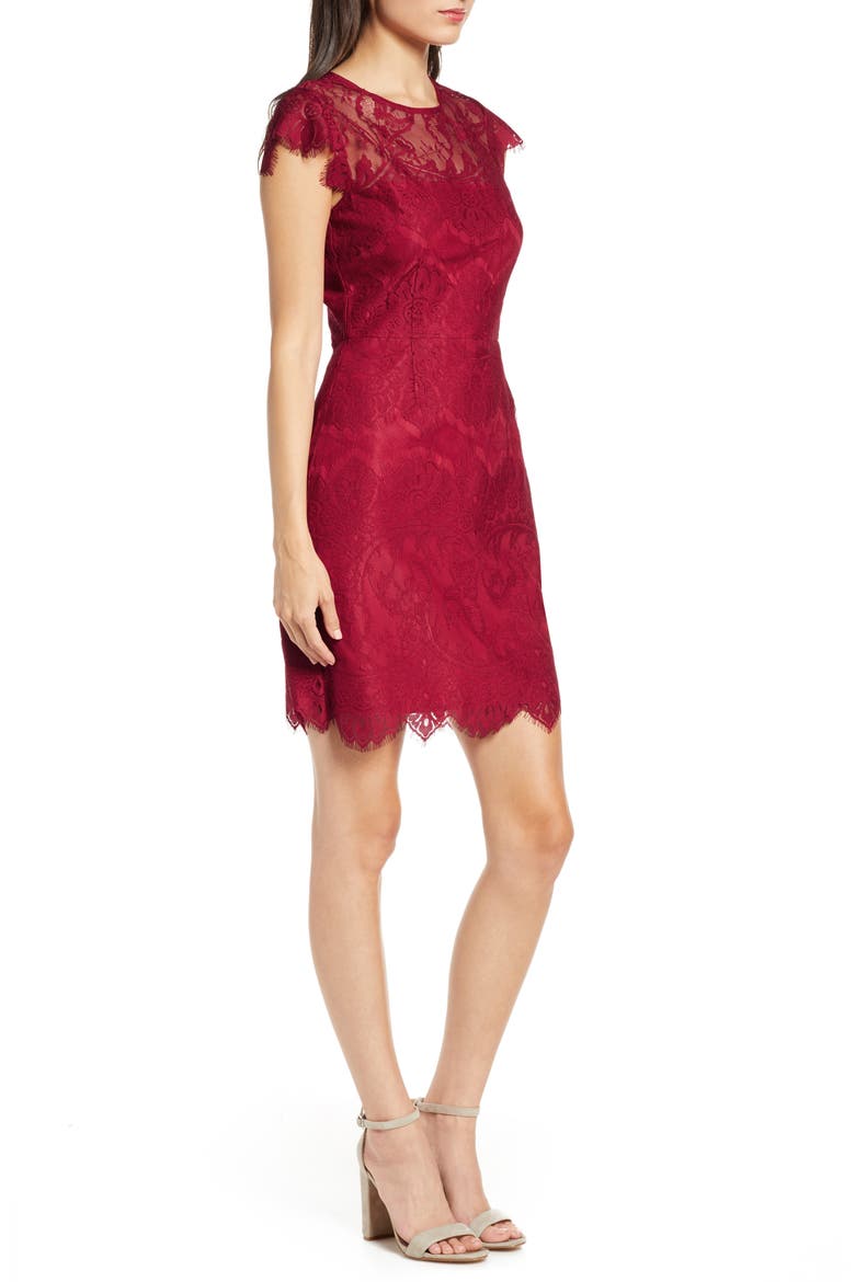 Jayce Lace Sheath Cocktail Dress, Alternate, color, SCOOTER RED