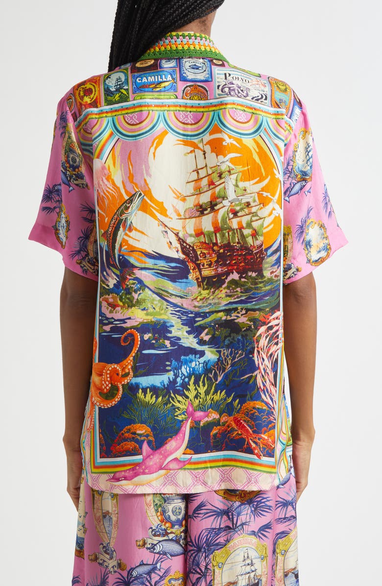 Camilla Salty Splendor Crystal Embellished Silk Shirt, Alternate, color, Salty Splendour