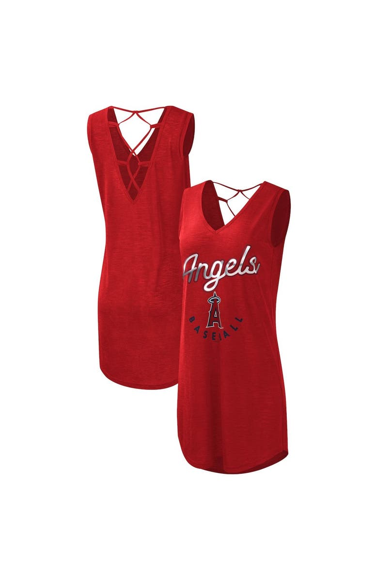 G-III 4HER BY CARL BANKS Women's G-III 4Her by Carl Banks Red Los Angeles Angels Game Time Slub Beach V-Neck Cover-Up Dress, Main, color, 