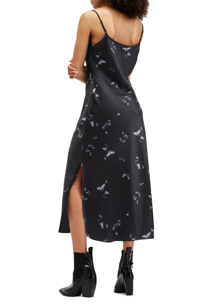 AllSaints Hadley Butterfly Print Cowl Neck Satin Slipdress, Alternate, color,