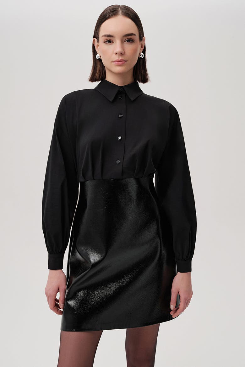 Fiori Mini Shirt Dress, Alternate, color, BLACK