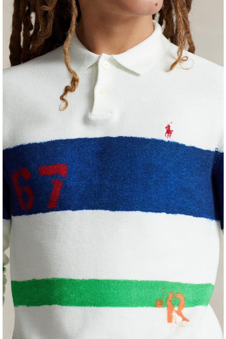 Stripe Cotton Mesh Knit Polo Sweater, Alternate, color, WHITE MULTI COMBO