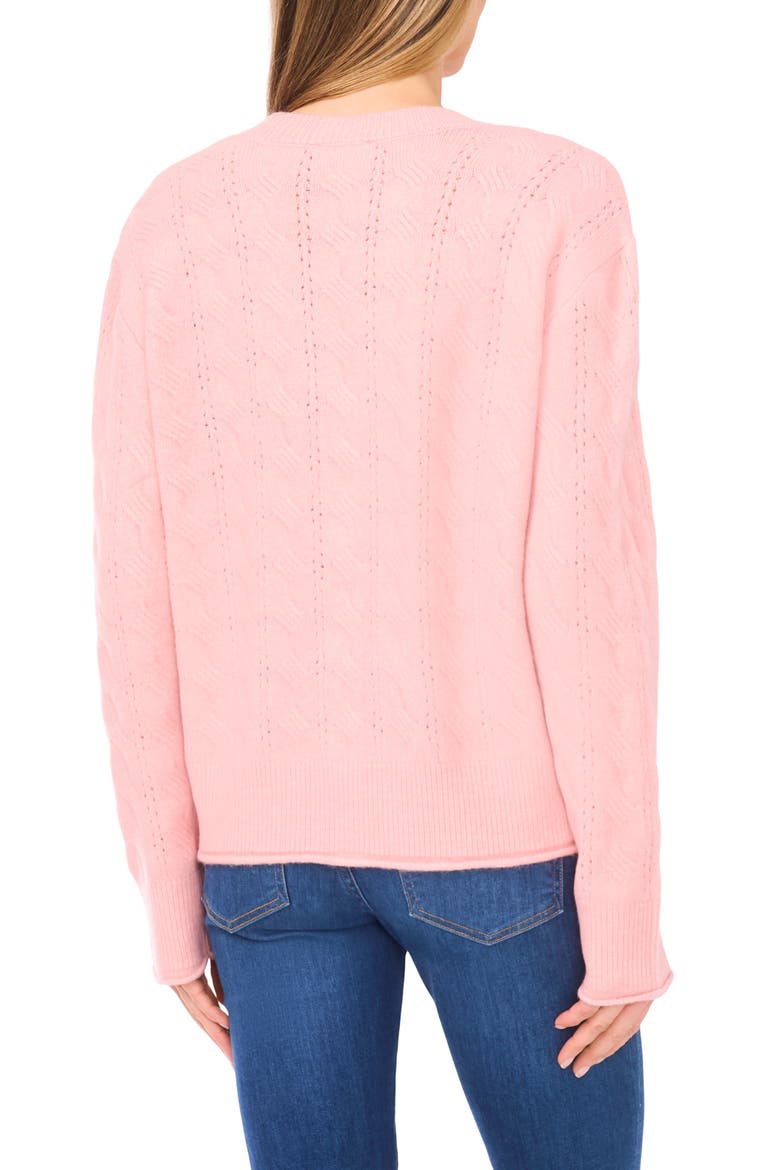Pointelle Stitch Lace Bow Cardigan, Alternate, color, CORAL BLUSH