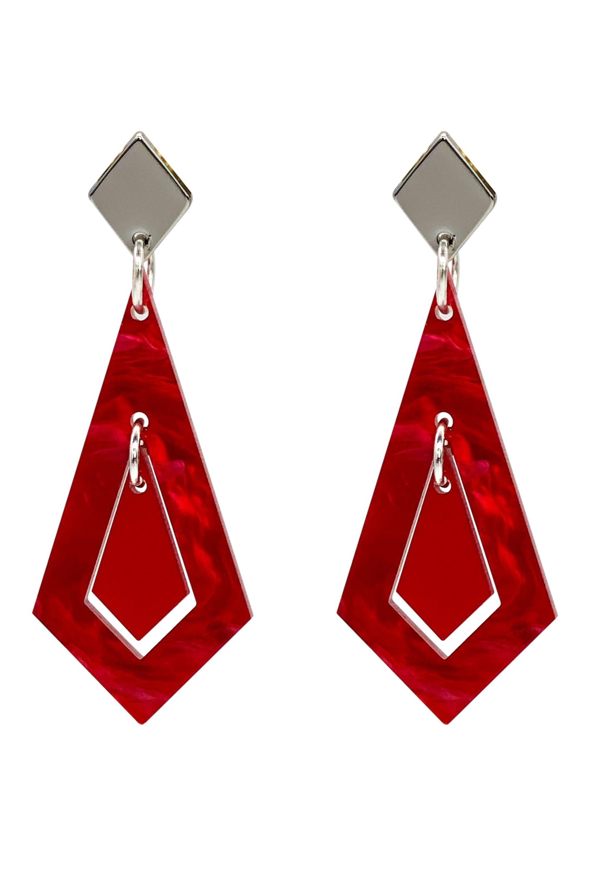 Toolally Art Deco Diamond Earrings - Pink Swirl & Royal Red 