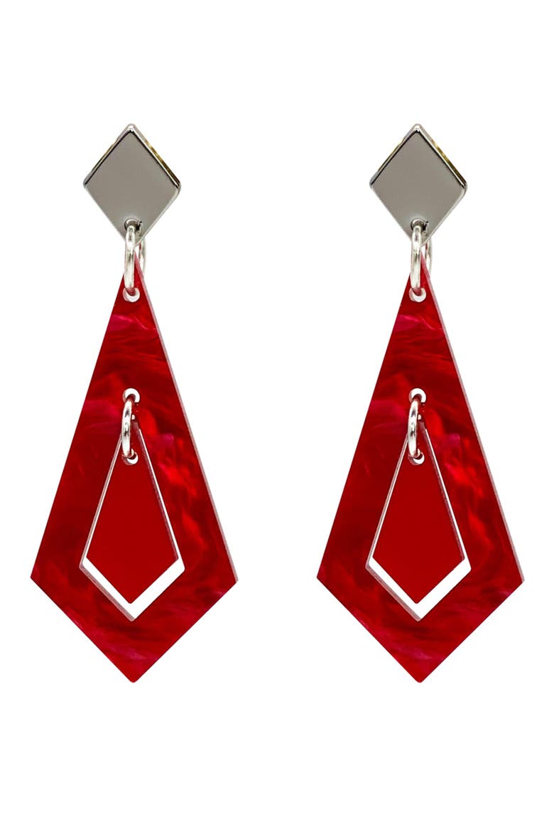 Art Deco Diamond Earrings - Pink Swirl & Royal Red, Main, color, Pink Swirl & Royal Red