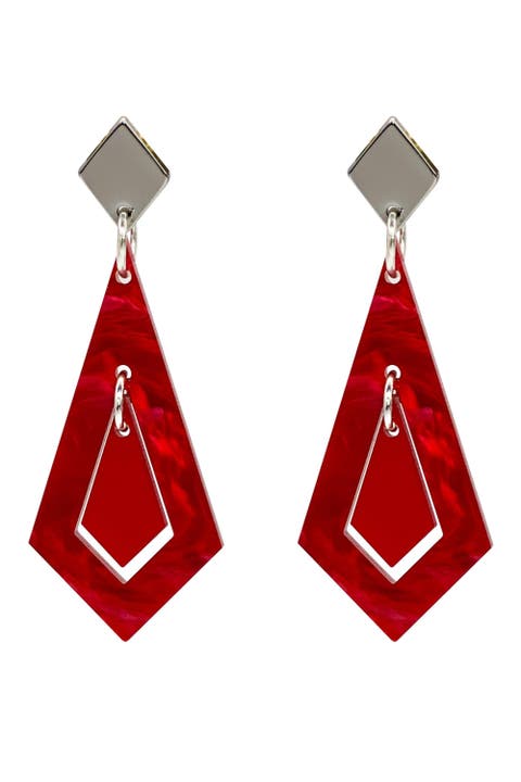 Art Deco Diamond Earrings - Pink Swirl & Royal Red