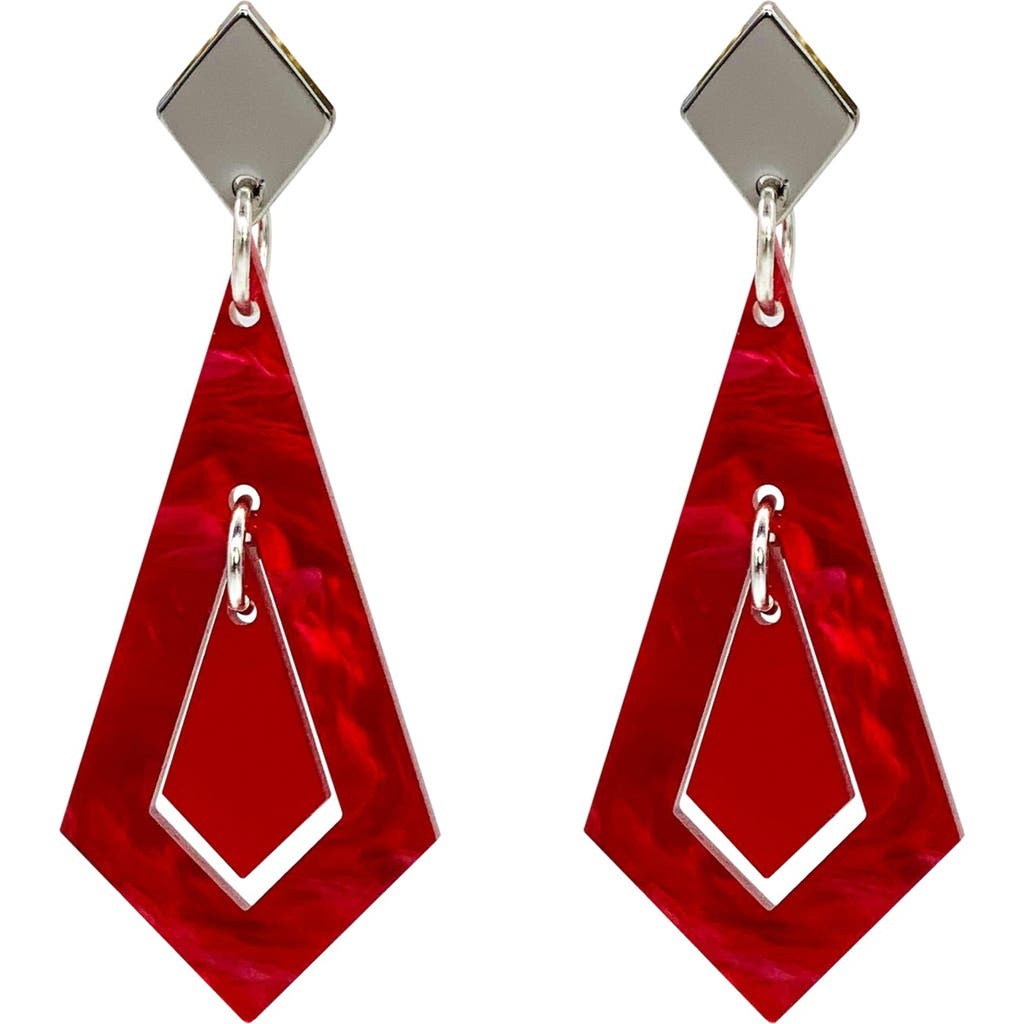 Toolally Art Deco Diamond Earrings In Red
