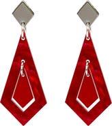 Toolally Art Deco Diamond Earrings - Pink Swirl & Royal Red