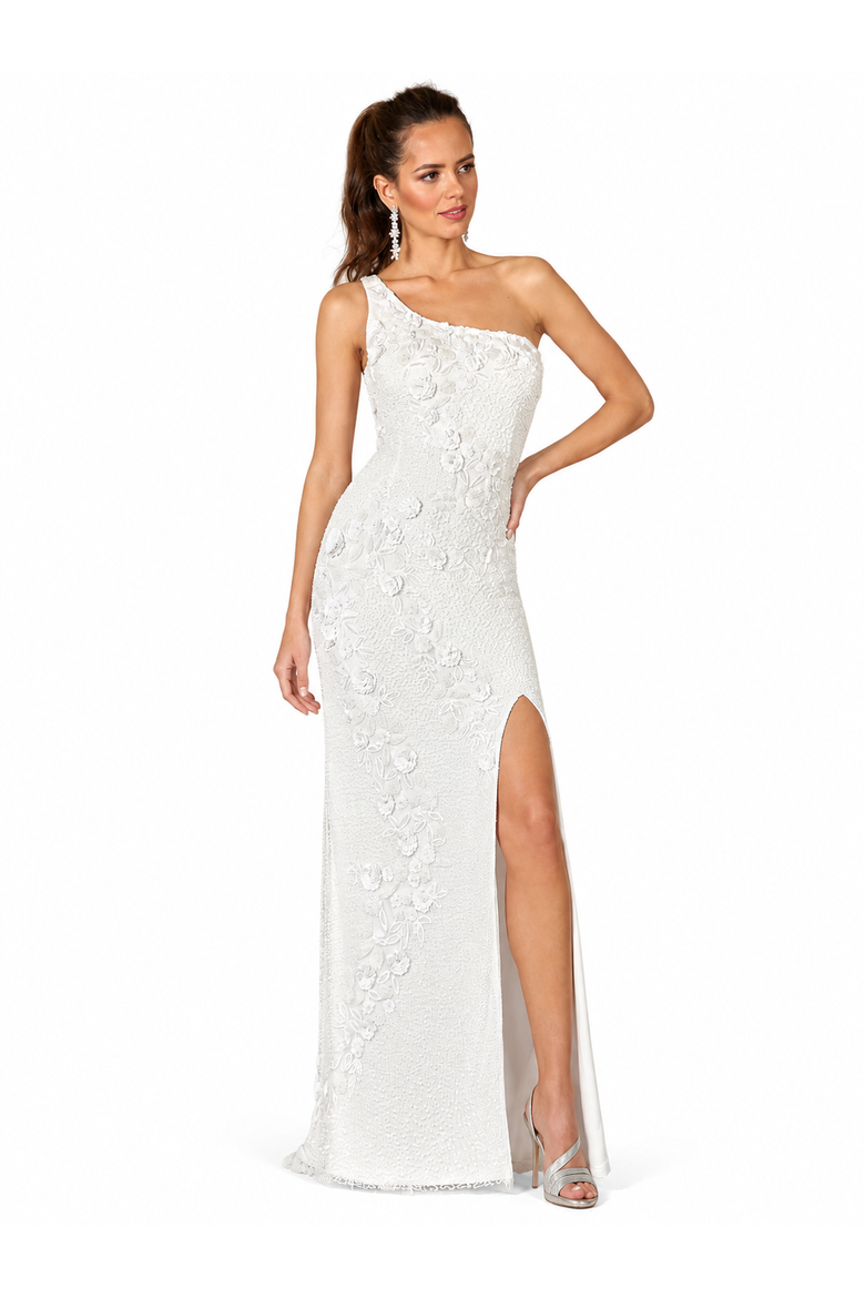 Fleur One Shoulder Floral Beaded Wedding Gown, Alternate, color, Ivory