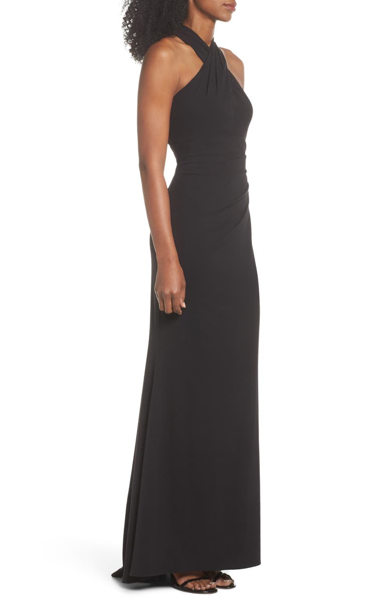 Eliza J Side Pleat Crossneck Gown, Alternate, color,