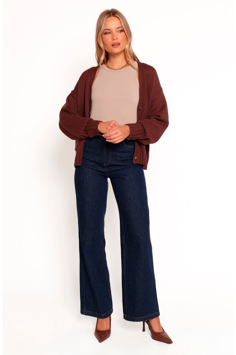 Eden Button Front Cardigan, Alternate, color, BROWN