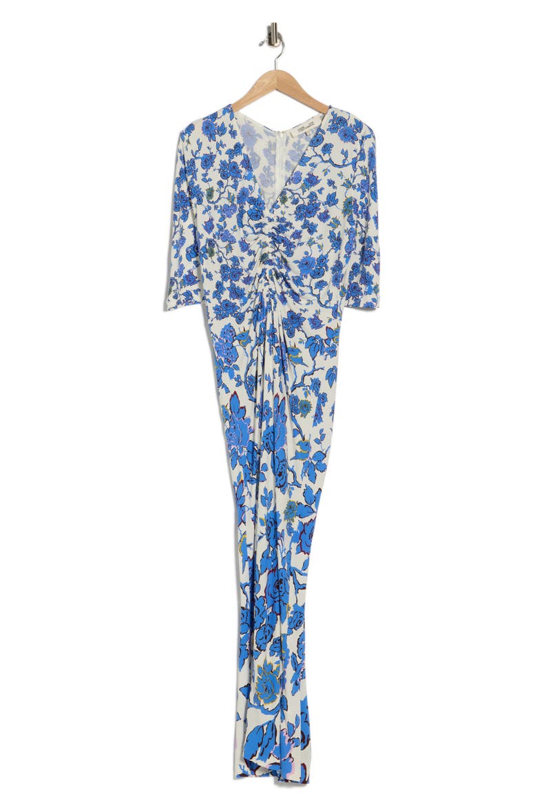 Alba Floral Ruched Short Sleeve Maxi Dress, Main, color, CHINA VINE DEGRADE