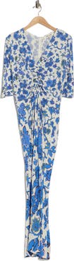 Diane von Furstenberg Alba Floral Ruched Short Sleeve Maxi Dress